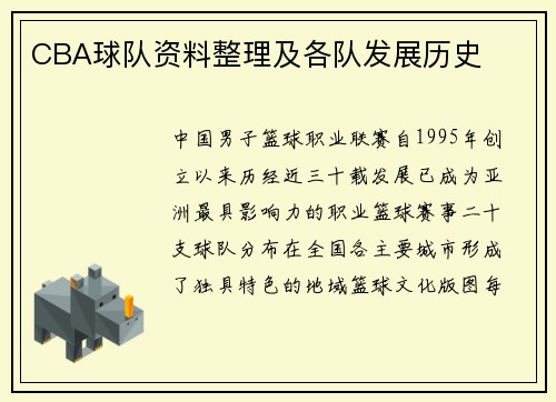 CBA球队资料整理及各队发展历史