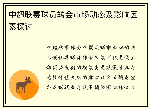 中超联赛球员转会市场动态及影响因素探讨
