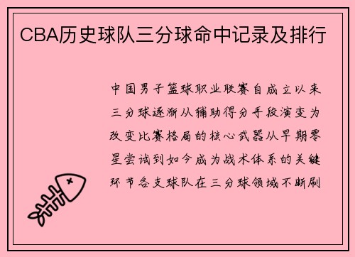 CBA历史球队三分球命中记录及排行