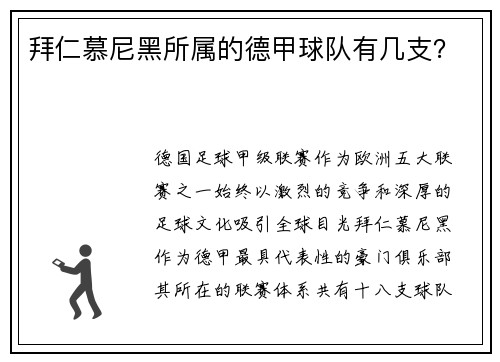 拜仁慕尼黑所属的德甲球队有几支？